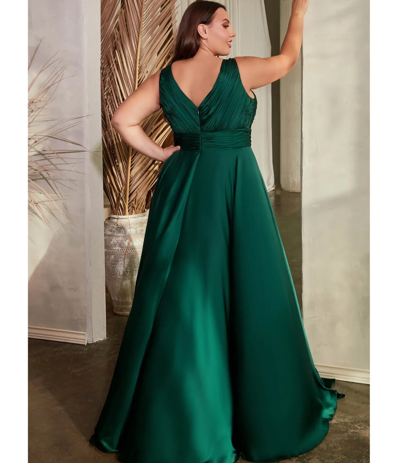 Unique Vintage Special Occasion|Prom Dresses>Cinderella Divine Plus Size Hunter Green Satin Ruched Knotted Keyhole Evening Gown