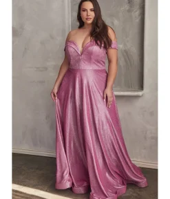Unique Vintage Special Occasion|Prom Dresses>Cinderella Divine Plus Size Metallic Rose Off The Shoulder Bridesmaid Gown