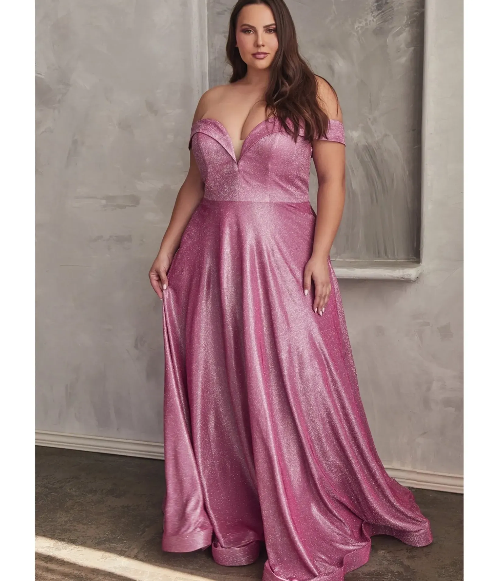 Unique Vintage Special Occasion|Prom Dresses>Cinderella Divine Plus Size Metallic Rose Off The Shoulder Bridesmaid Gown