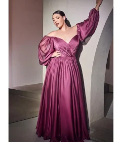 Unique Vintage Bridesmaid Dresses|Wedding Guest>Cinderella Divine Plus Size Rouge Chiffon Sweetheart Bridesmaid Goddess Gown