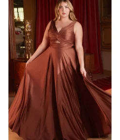 Unique Vintage Special Occasion|Prom Dresses>Cinderella Divine Plus Size Sienna Satin Ruched Knotted Keyhole Evening Gown