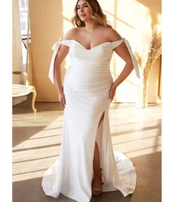 Unique Vintage Special Occasion|Wedding Dresses>Cinderella Divine Plus Size White Off The Shoulder Trumpet Bridal Gown