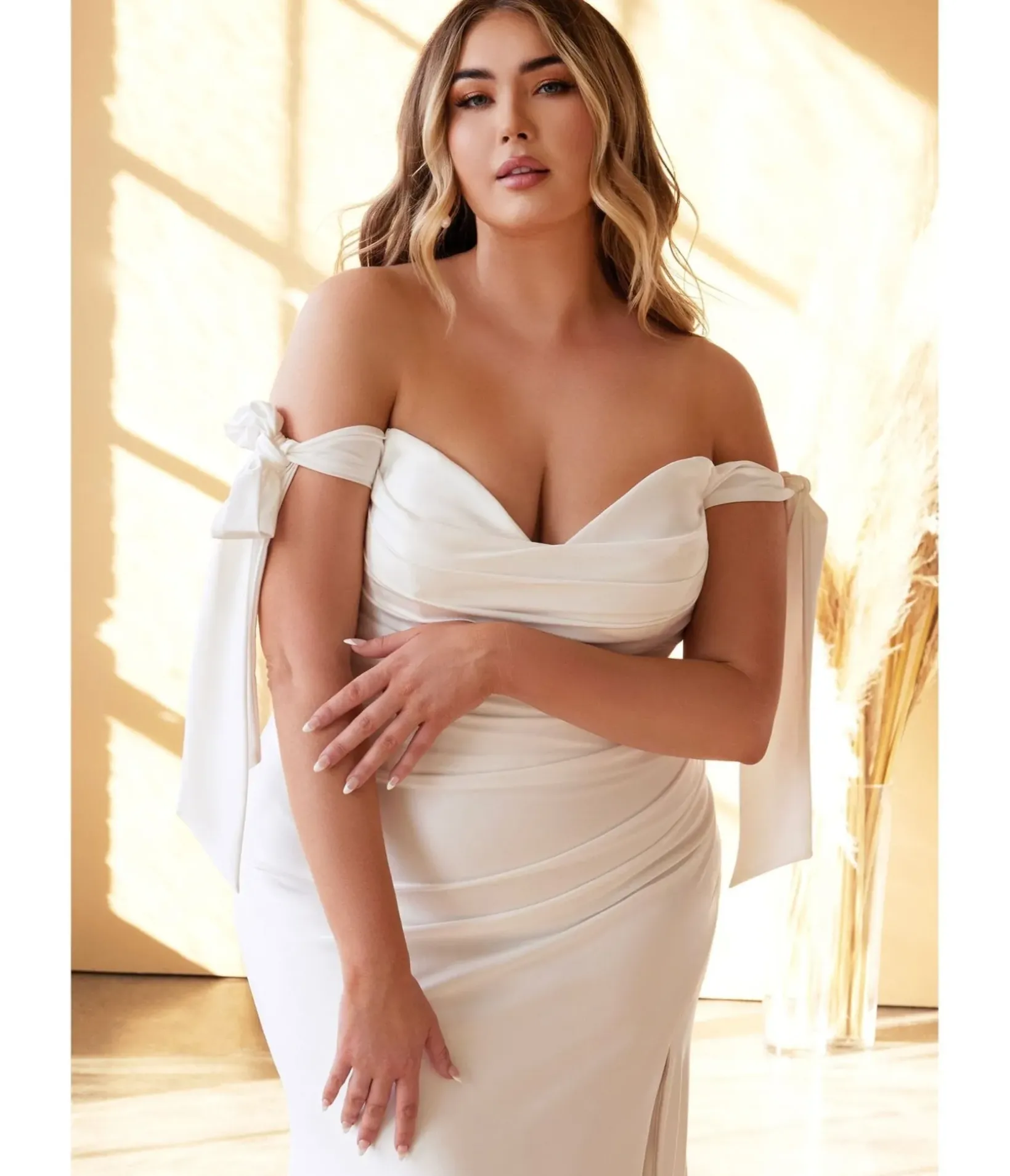 Unique Vintage Special Occasion|Wedding Dresses>Cinderella Divine Plus Size White Off The Shoulder Trumpet Bridal Gown