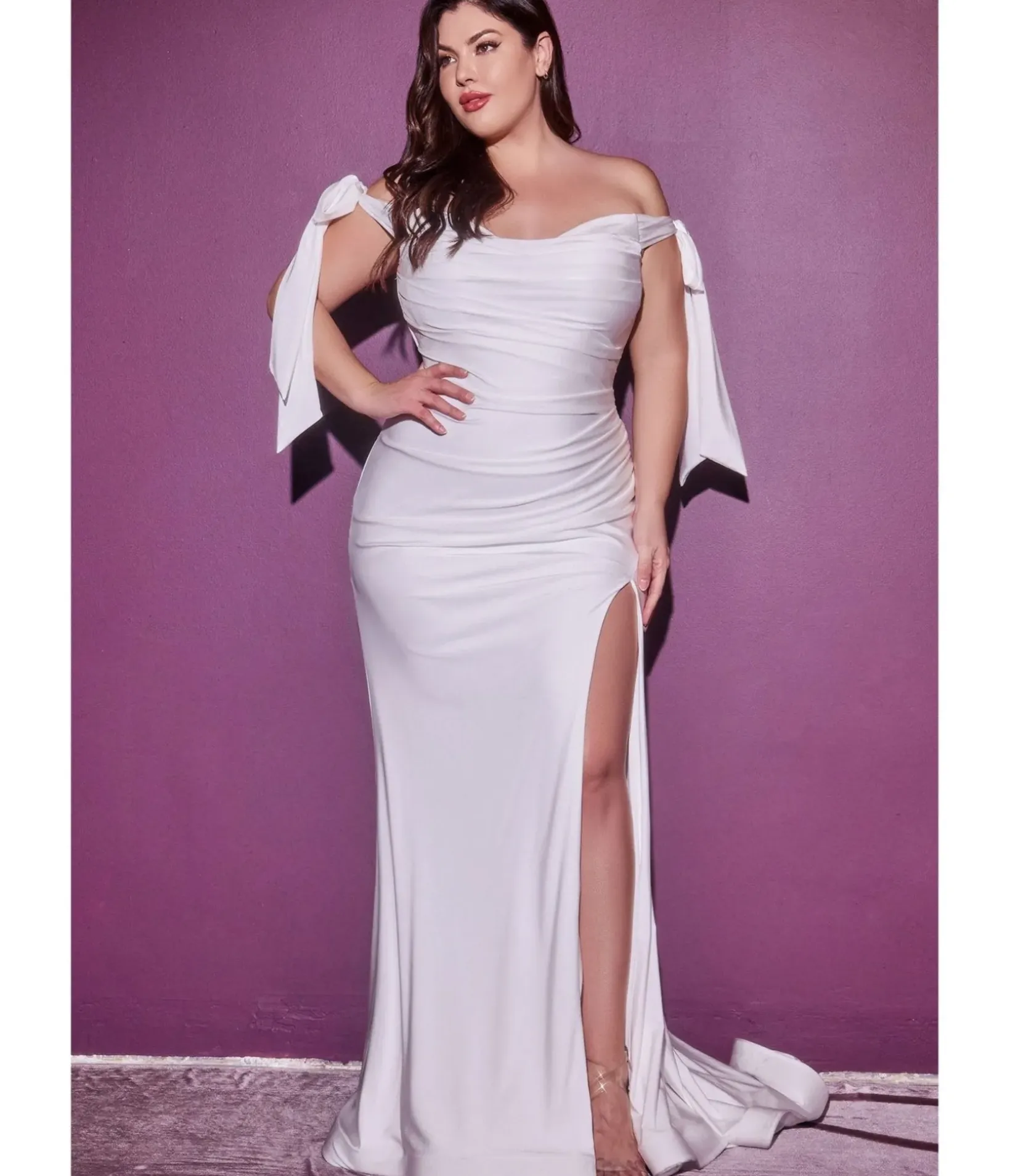 Unique Vintage Special Occasion|Wedding Dresses>Cinderella Divine Plus Size White Off The Shoulder Trumpet Bridal Gown