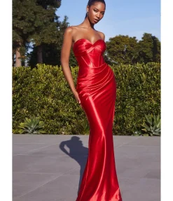 Unique Vintage Special Occasion|All Things Red>Cinderella Divine Red Satin Strapless Corset Lace Up Back Evening Gown