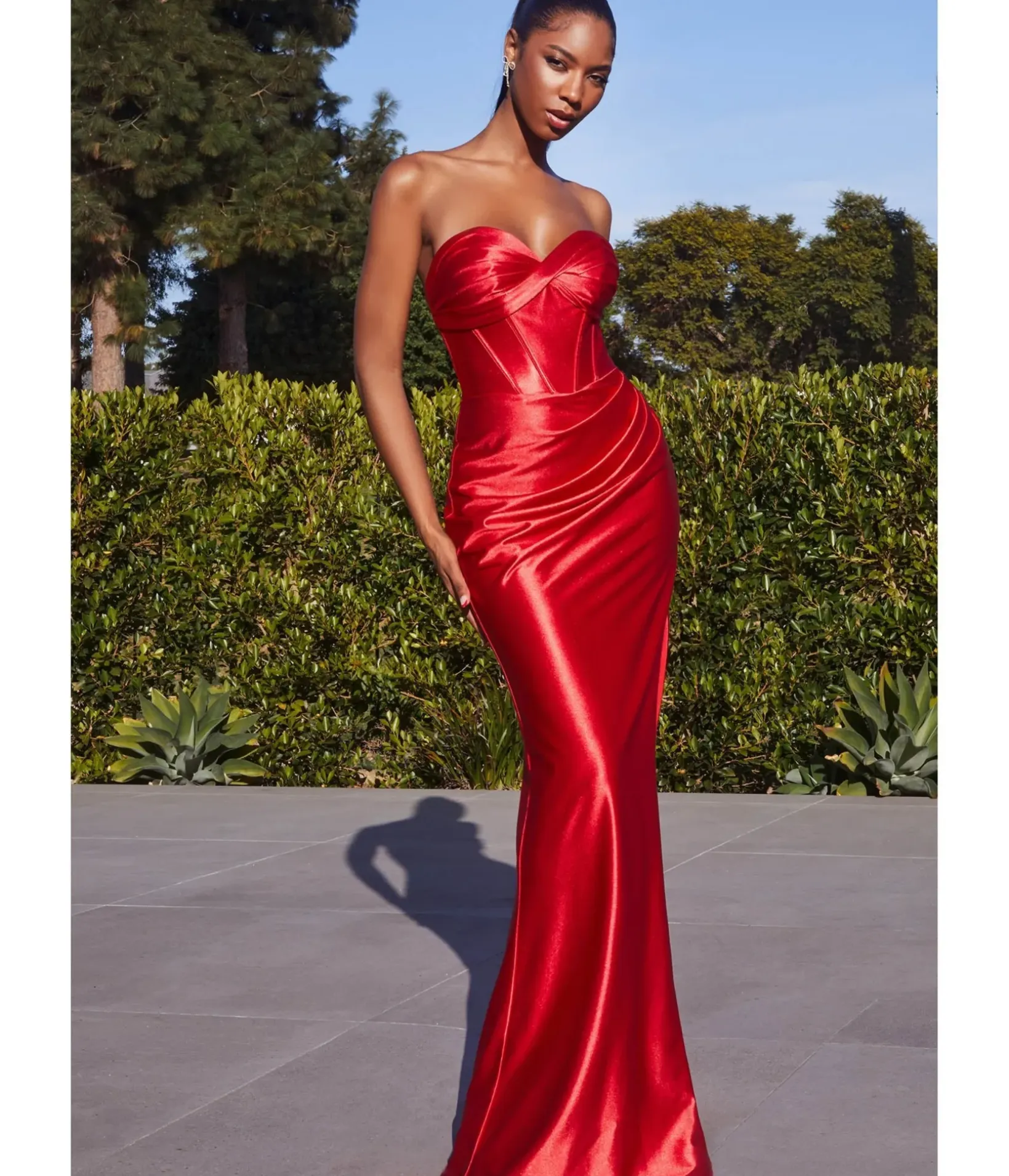 Unique Vintage Special Occasion|All Things Red>Cinderella Divine Red Satin Strapless Corset Lace Up Back Evening Gown