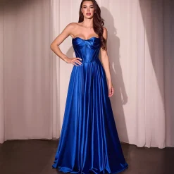 Unique Vintage Special Occasion|Prom Dresses>Cinderella Divine Royal Blue Satin Strapless A-Line Slit Prom Dress