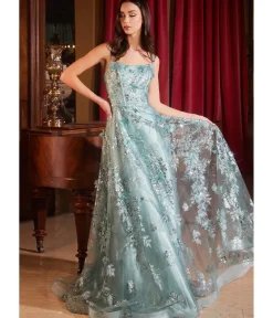 Unique Vintage Special Occasion|Prom Dresses>Cinderella Divine Sage Flower Sparkle Prom Gown