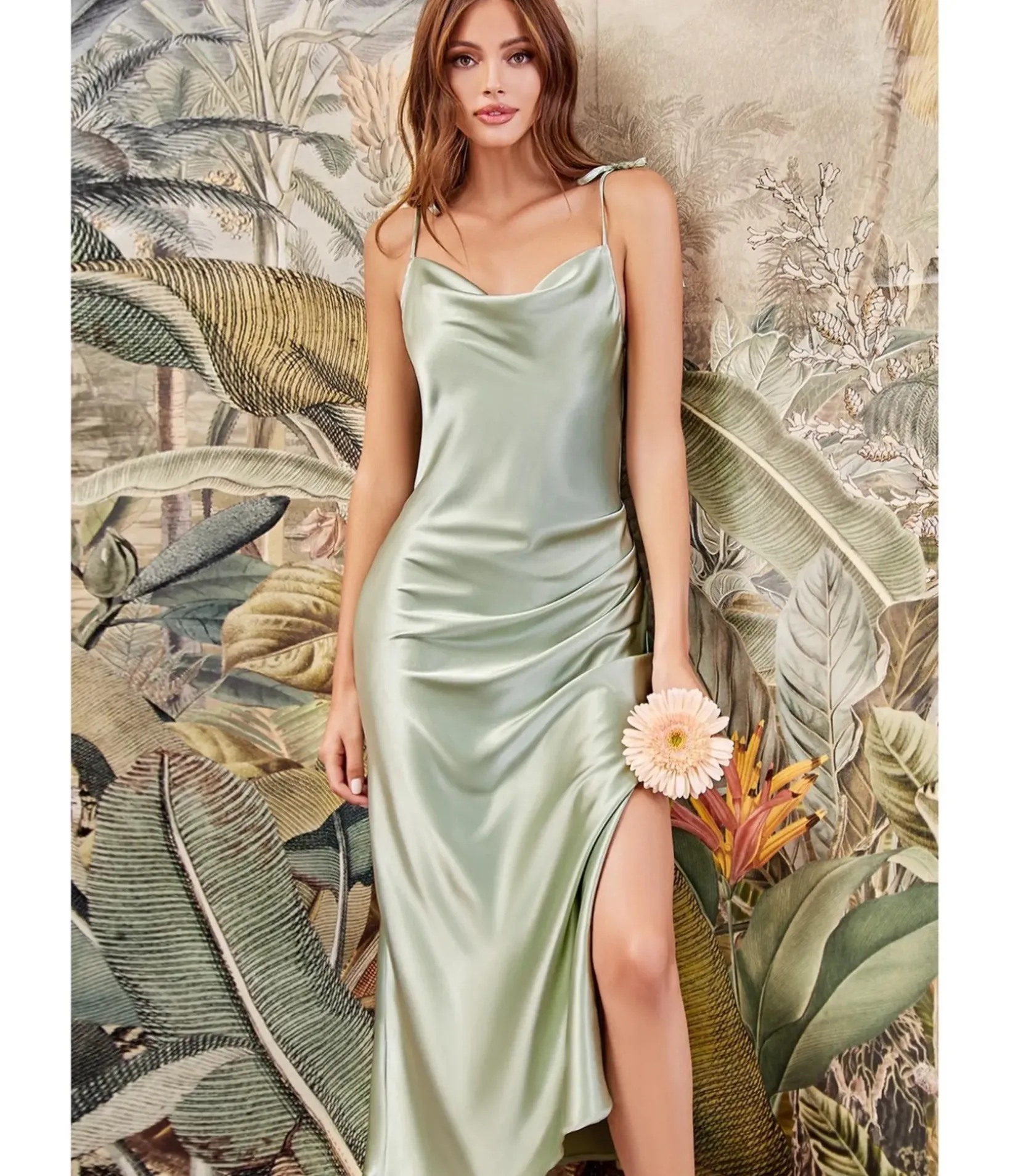 Unique Vintage Special Occasion|Under $100>Cinderella Divine Sage Satin Slip Homecoming Midi Dress