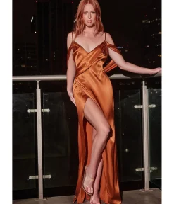 Unique Vintage Bridesmaid Dresses|Wedding Guest>Cinderella Divine Sienna Satin Draped Cowl Back Bridesmaid Dress