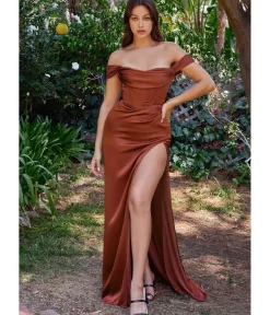 Unique Vintage Special Occasion|Prom Dresses>Cinderella Divine Sienna Satin Off the Shoulder Corset Bridesmaid Gown