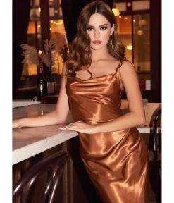 Unique Vintage Special Occasion|Under $100>Cinderella Divine Sienna Satin Slip Homecoming Midi Dress