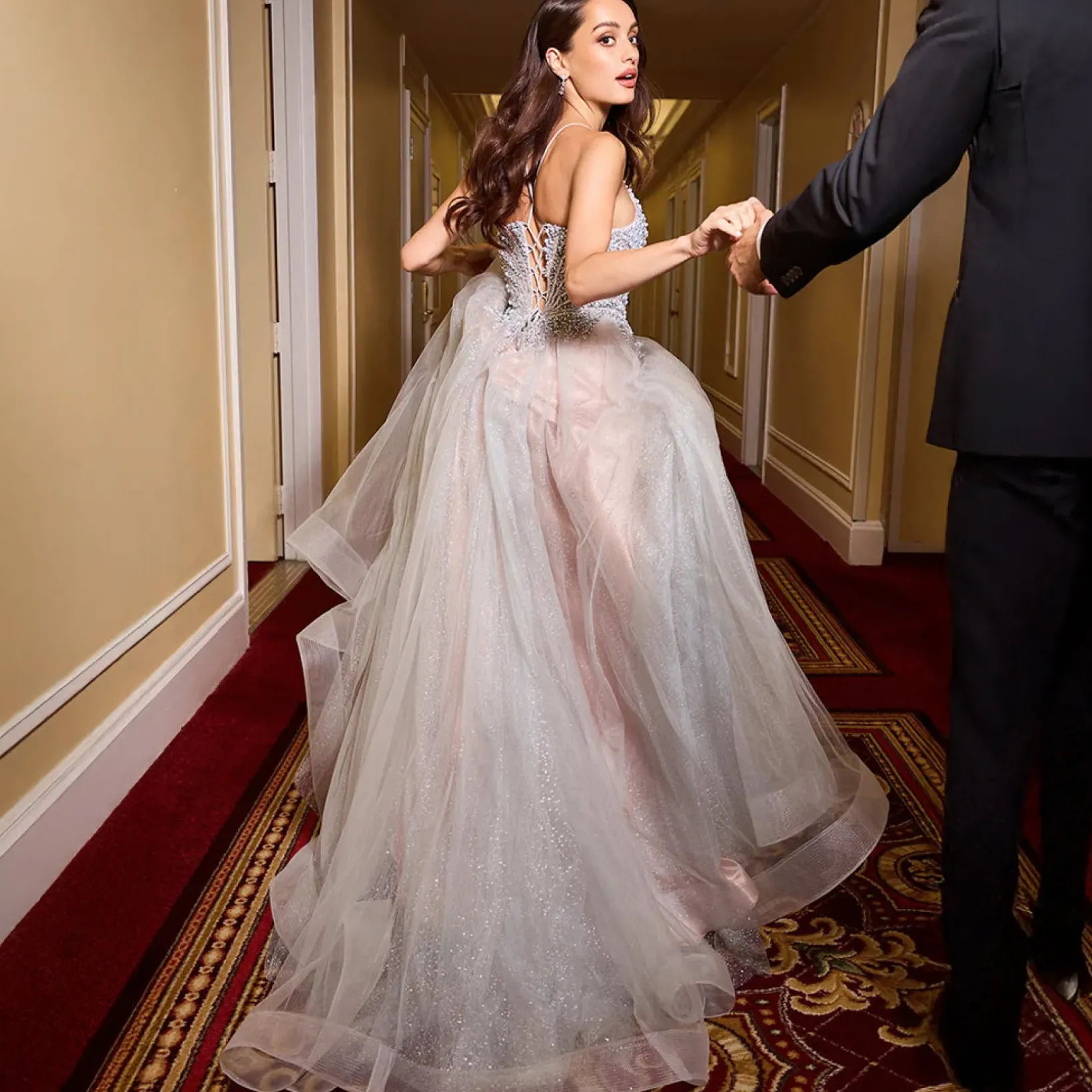 Unique Vintage Special Occasion|Prom Dresses>Cinderella Divine Silver Nude Pearl Beaded Sleeveless Prom Dress