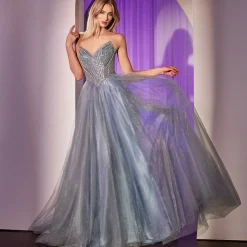 Unique Vintage Special Occasion|Prom Dresses>Cinderella Divine Smoky Blue Beaded Strapless Tulle Prom Dress
