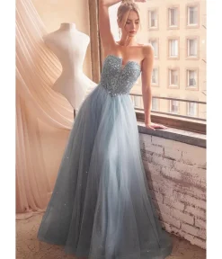 Unique Vintage Special Occasion|Prom Dresses>Cinderella Divine Smoky Blue Glitter Bodice & Tulle Prom Ball Gown