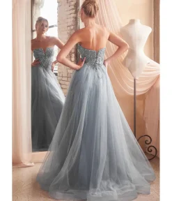 Unique Vintage Special Occasion|Prom Dresses>Cinderella Divine Smoky Blue Glitter Bodice & Tulle Prom Ball Gown