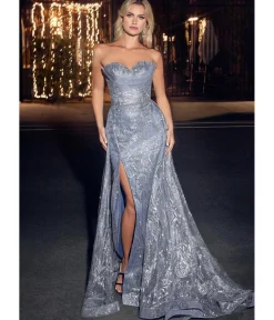 Unique Vintage Special Occasion|Prom Dresses>Cinderella Divine Smoky Blue Glitter Printed Strapless Mermaid Evening Gown