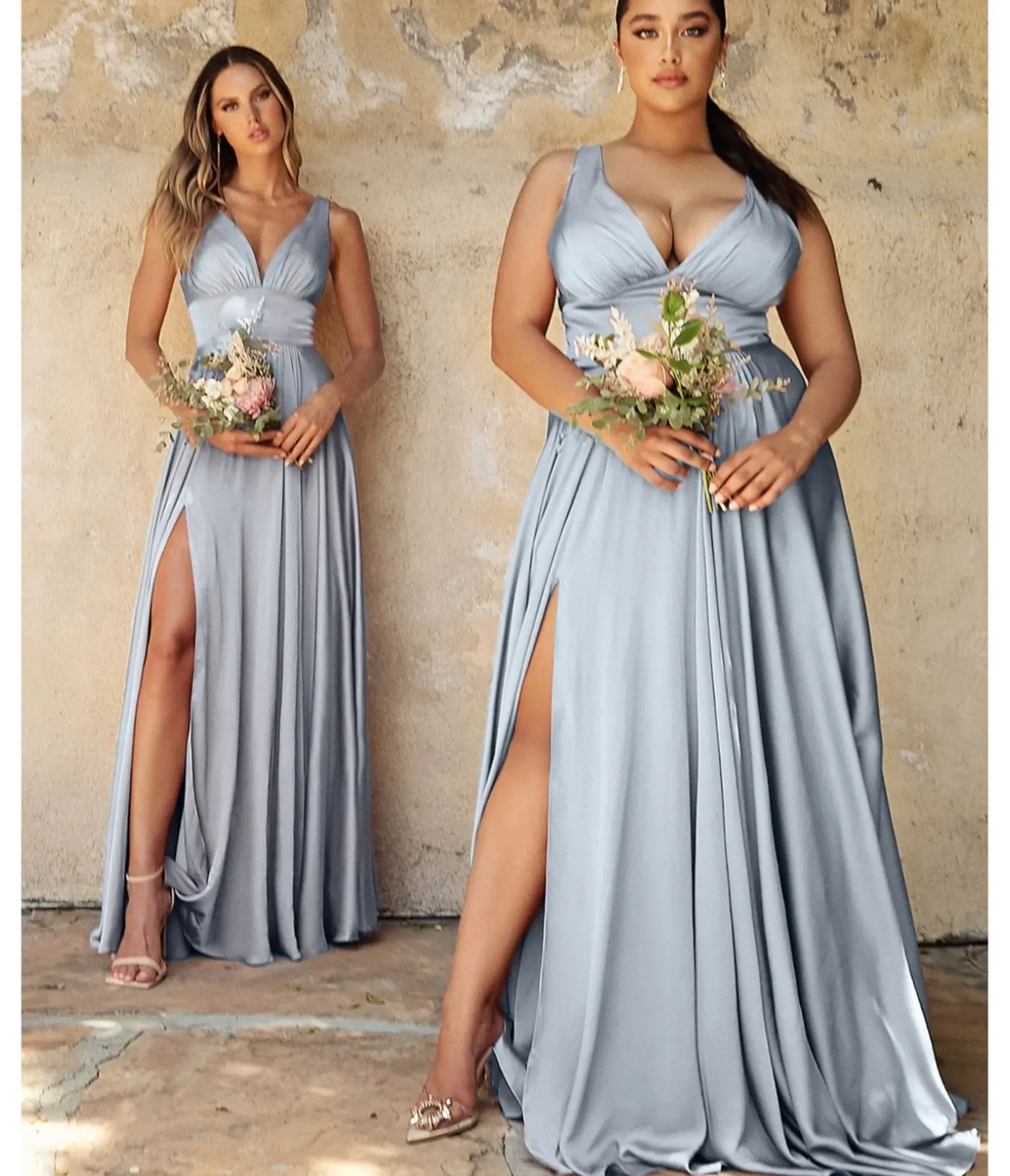 Unique Vintage Special Occasion|Prom Dresses>Cinderella Divine Steel Blue Glamour Satin A-Line Bridesmaid Dress