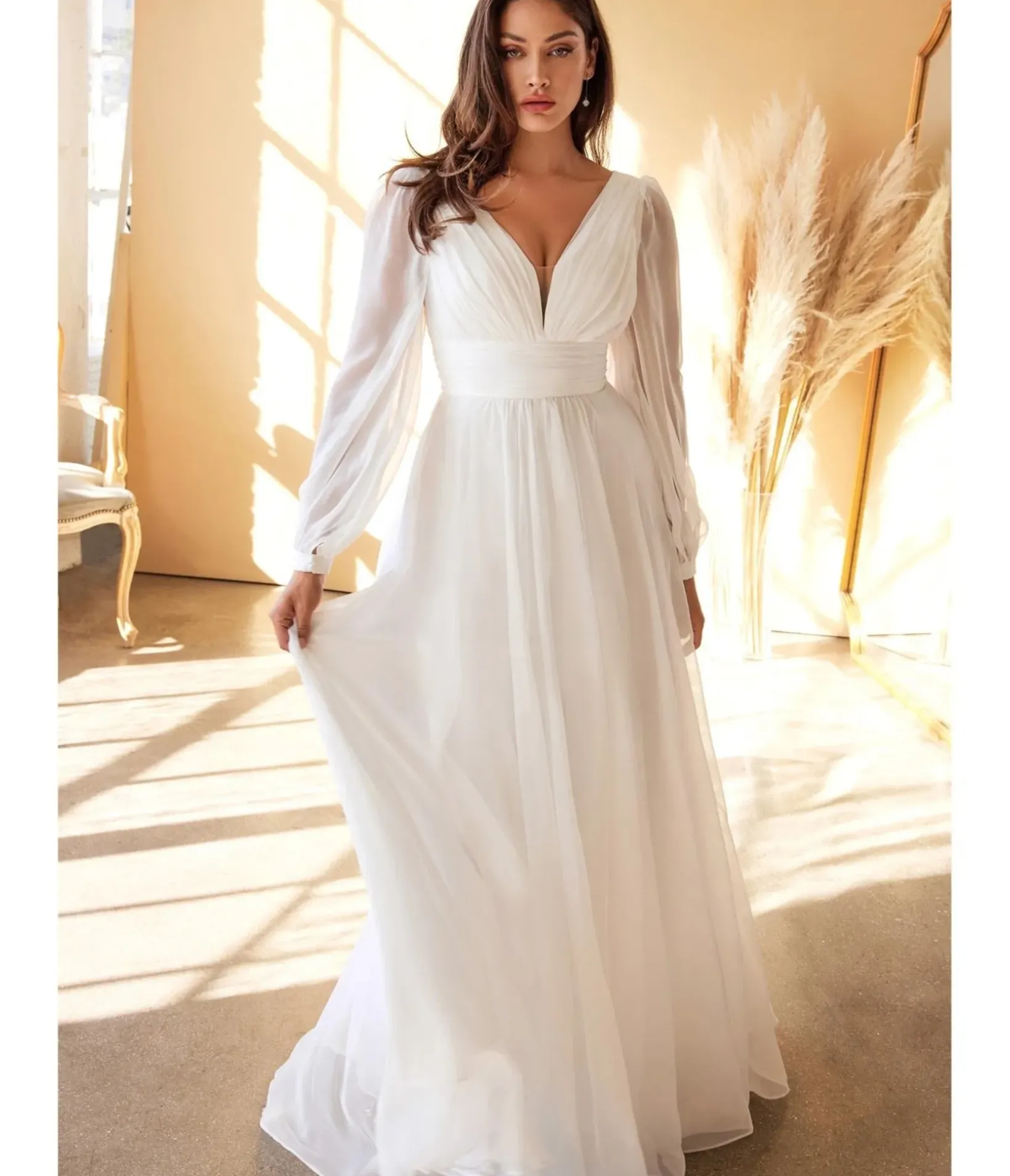 Unique Vintage Special Occasion|Prom Dresses>Cinderella Divine White Chiffon Sleeve Goddess Bridal Gown