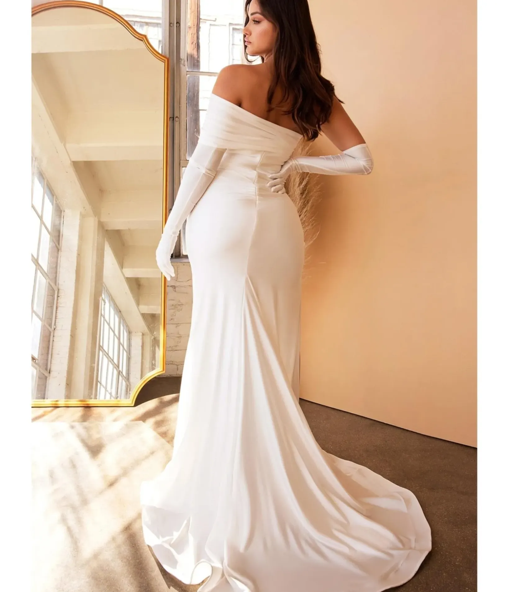Unique Vintage Special Occasion|Prom Dresses>Cinderella Divine White One Shoulder Prom Trumpet Gown with Gloves