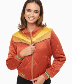 Unique Vintage Jackets|Coats & Jackets>Classic Rock Couture 1970s Burnt Orange Rising Sun Chainstitch Bomber Jacket