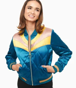 Unique Vintage Jackets|Coats & Jackets>Classic Rock Couture 1970s Teal Peacock Rising Sun Chainstitch Bomber Jacket