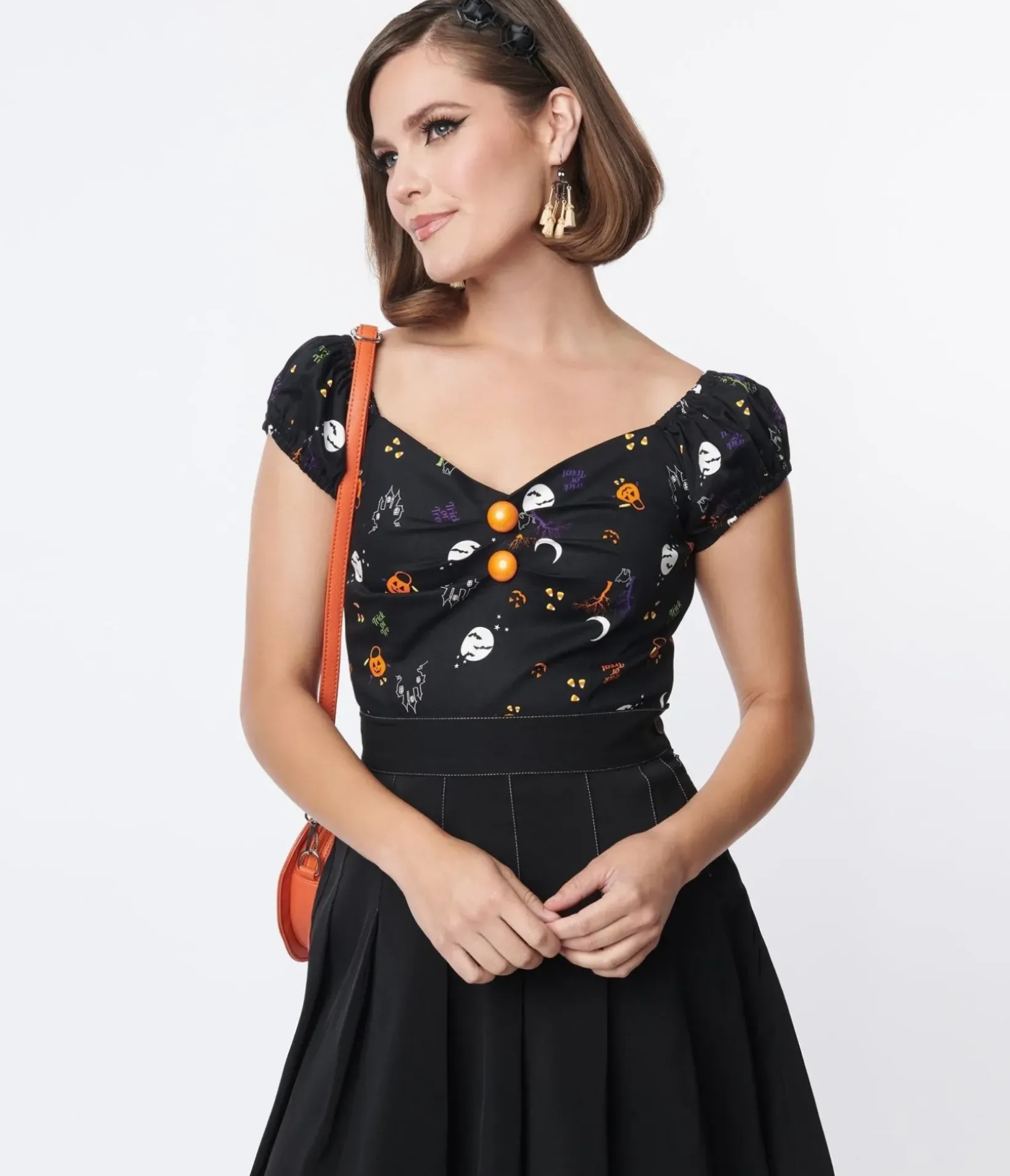 Unique Vintage Halloween>Collectif Black All Hallows Eve Dolores Top