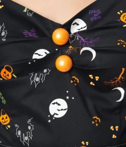Unique Vintage Halloween>Collectif Black All Hallows Eve Dolores Top