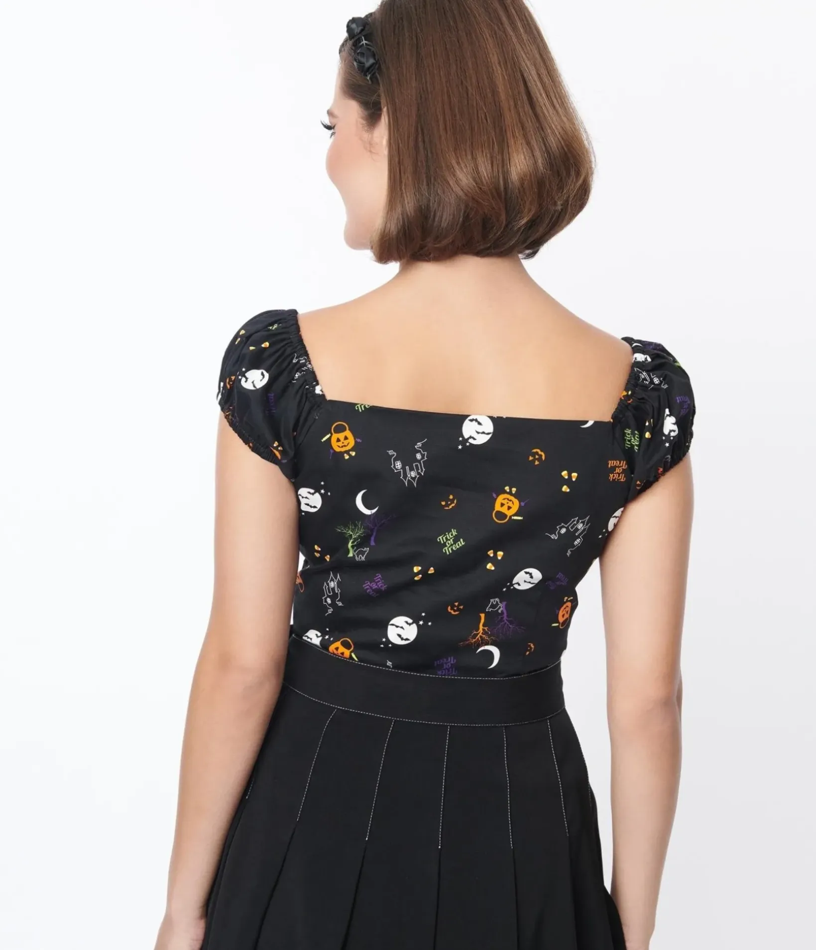 Unique Vintage Halloween>Collectif Black All Hallows Eve Dolores Top