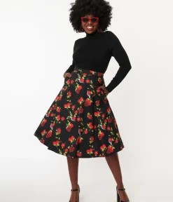 Unique Vintage All Things Black|Halloween>Collectif Black & Red Deathly Apples Cassie Swing Skirt