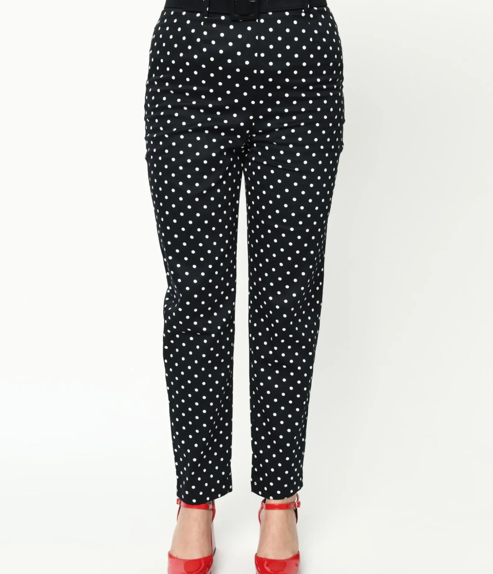 Unique Vintage Pants|Pants>Collectif Black & White Polka Dot Belted Thea Pants