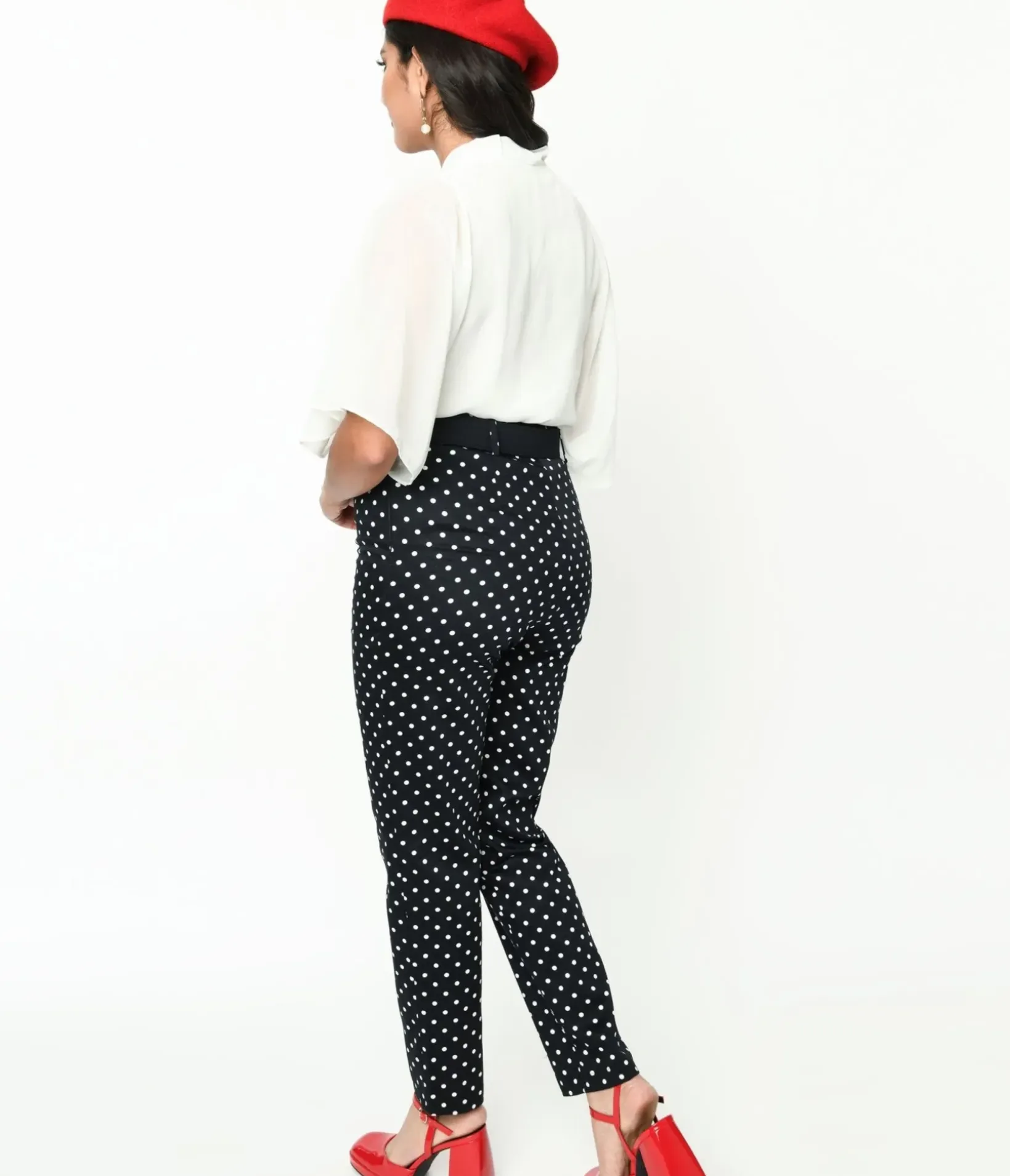 Unique Vintage Pants|Pants>Collectif Black & White Polka Dot Belted Thea Pants