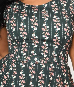 Unique Vintage Swing|Pocket Dresses>Collectif Green Wallflower Striped Swing Dress