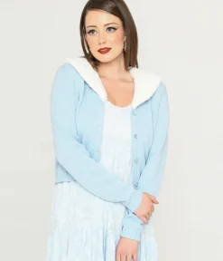 Unique Vintage Sweaters & Cardigans>Collectif Light Blue & Faux Fur Collar Cardigan