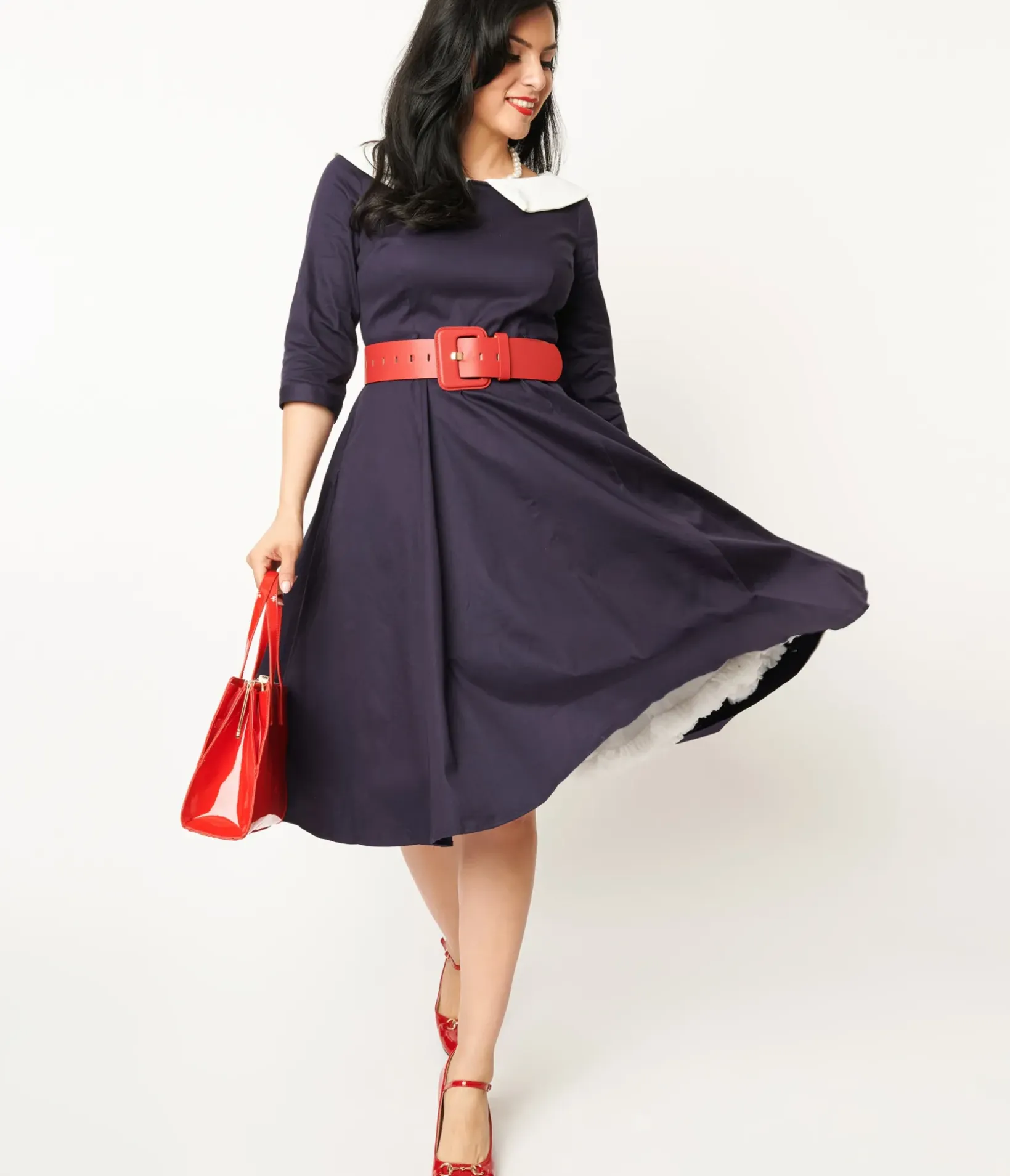 Unique Vintage Swing|Everyday Dresses>Collectif Navy & White Elle Swing Dress