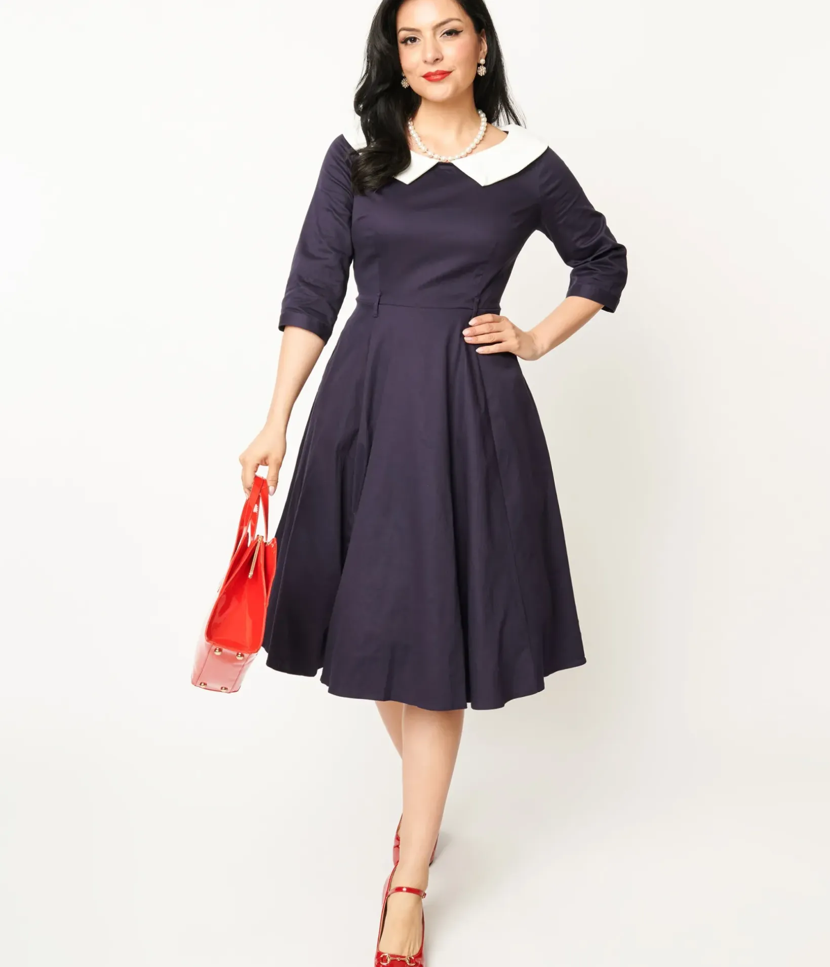 Unique Vintage Swing|Everyday Dresses>Collectif Navy & White Elle Swing Dress