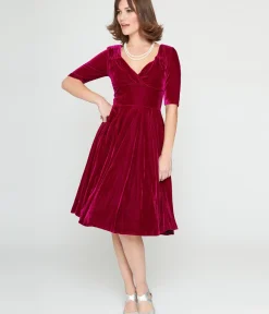 Unique Vintage Fit & Flare|Everyday Dresses>Collectif Plum Velvet Trixie Flare Dress