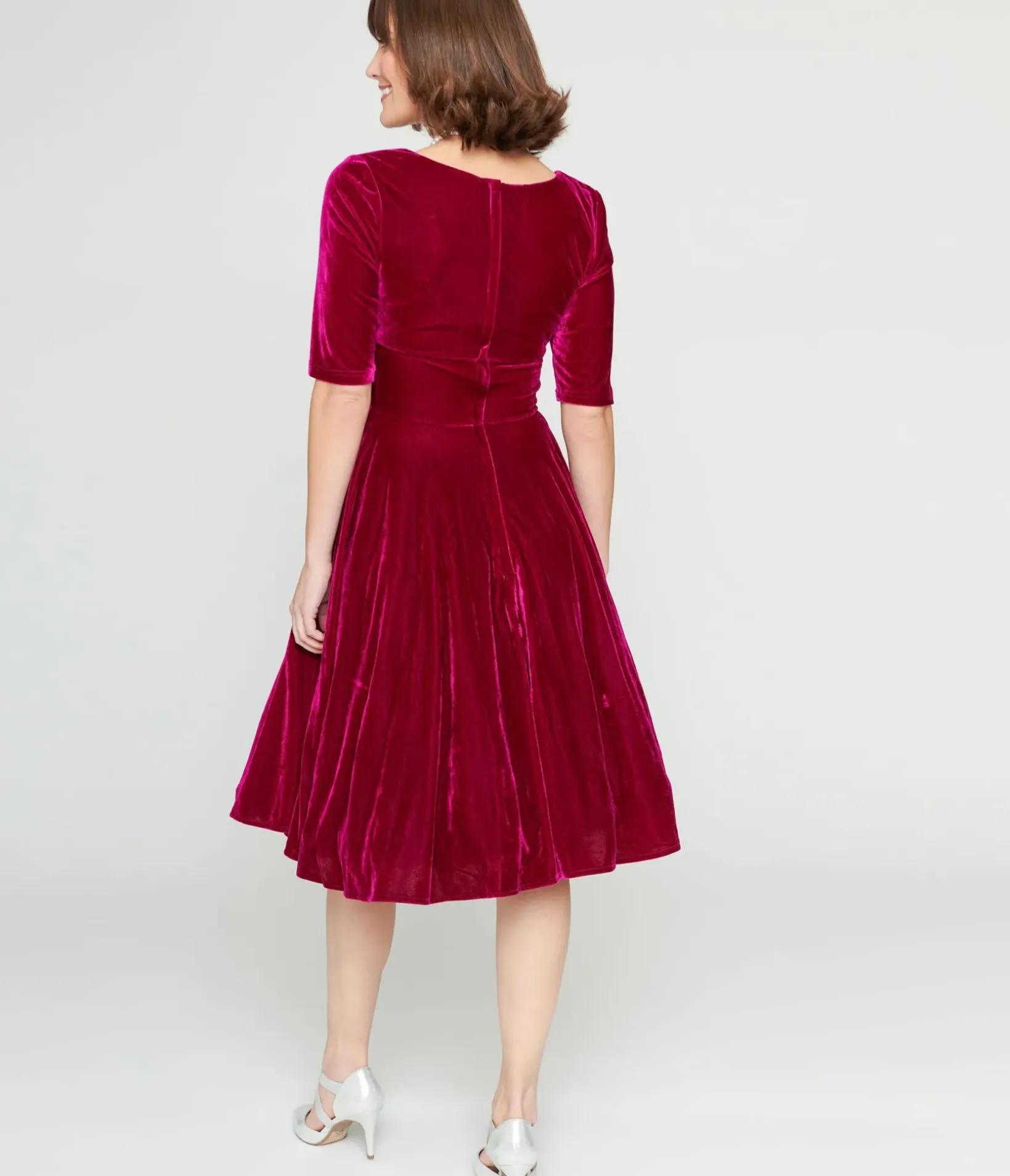 Unique Vintage Fit & Flare|Everyday Dresses>Collectif Plum Velvet Trixie Flare Dress