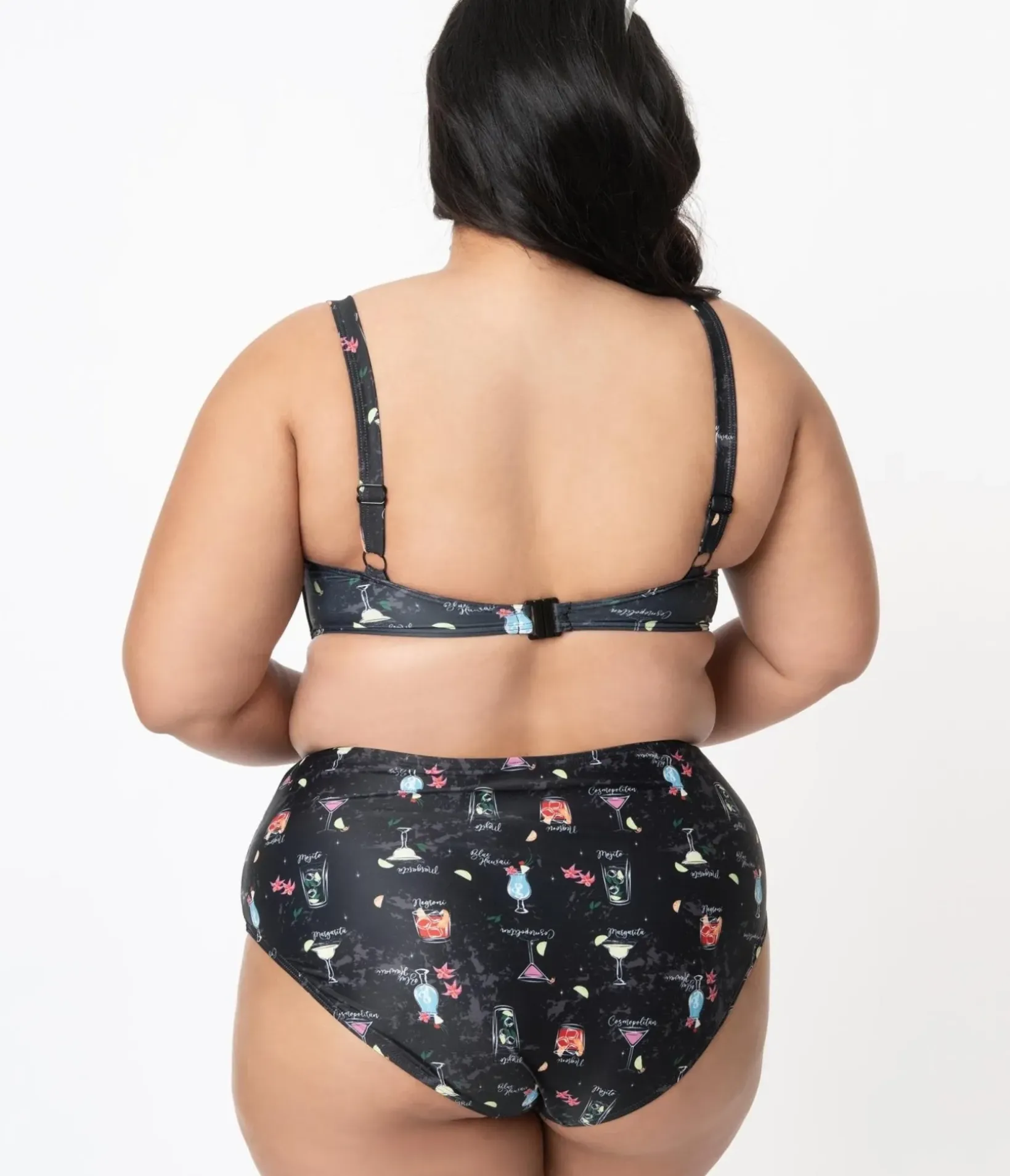 Unique Vintage Two Piece Swim|Swim Bottoms>Collectif Plus Size Black & Cocktail Menu Print Swim Bottom