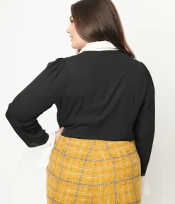 Unique Vintage All Things Black|Halloween>Collectif Plus Size Black & White Collar Prudence Blouse