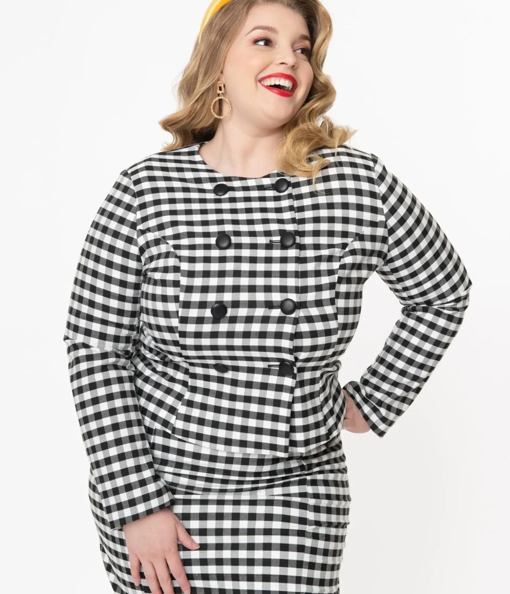 Unique Vintage Jackets|Coats & Jackets>Collectif Plus Size Black & White Gingham Lorinna Jacket
