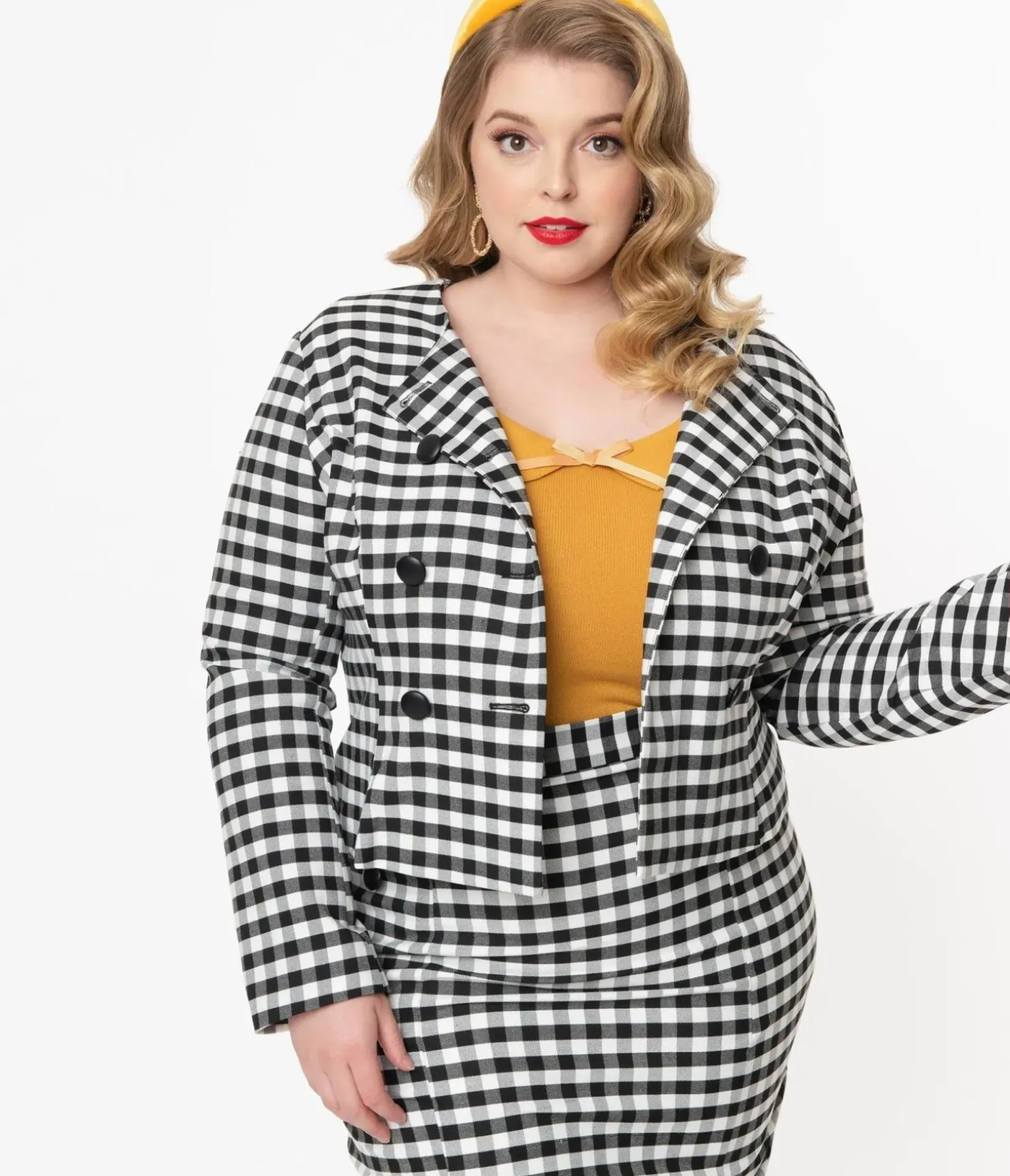 Unique Vintage Jackets|Coats & Jackets>Collectif Plus Size Black & White Gingham Lorinna Jacket