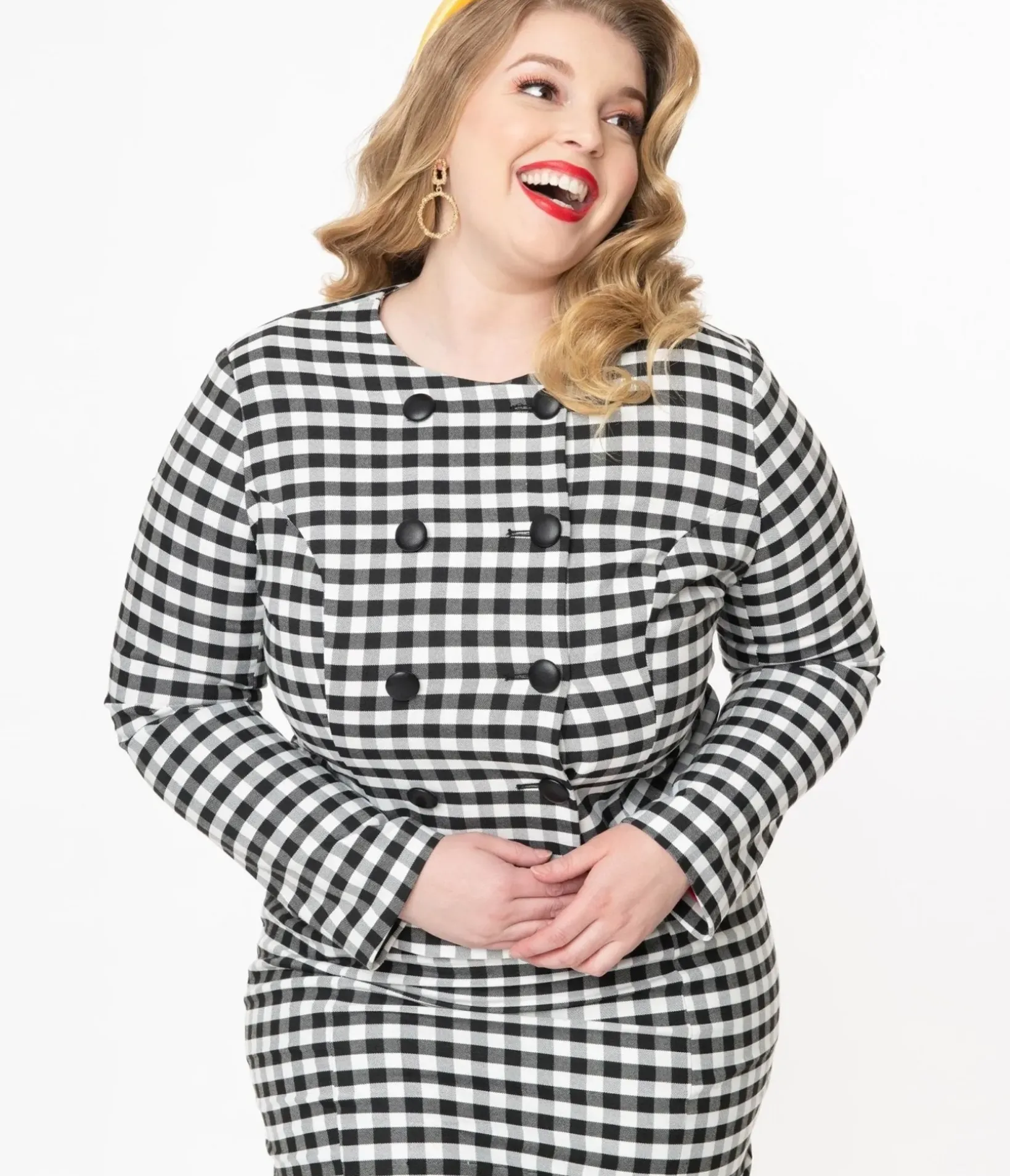 Unique Vintage Jackets|Coats & Jackets>Collectif Plus Size Black & White Gingham Lorinna Jacket