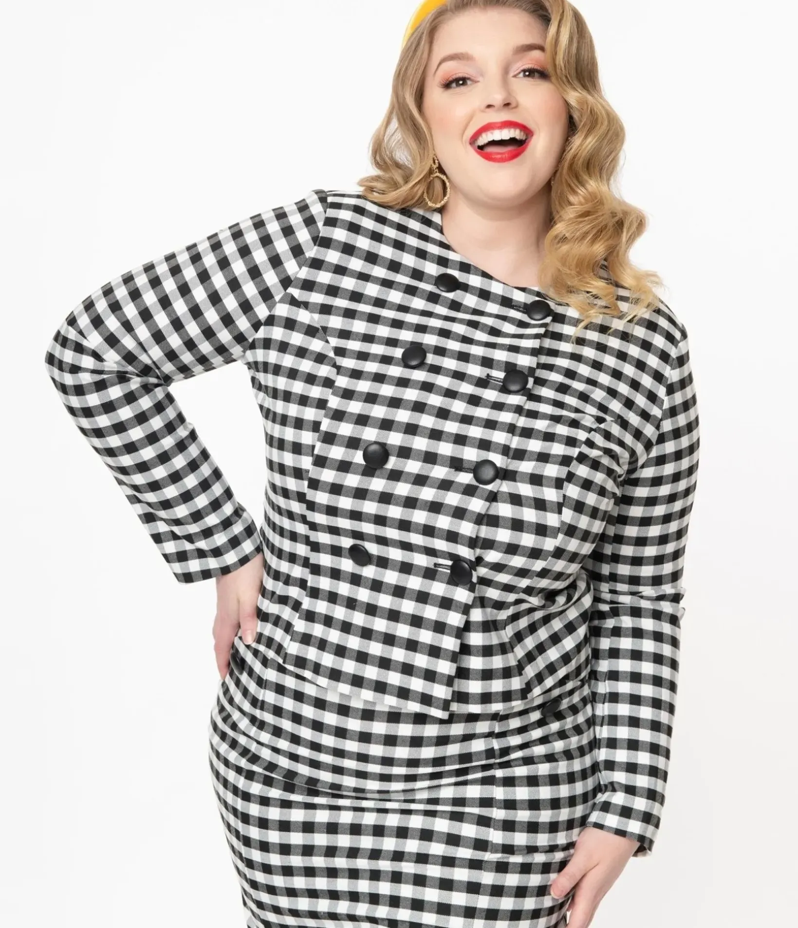 Unique Vintage Jackets|Coats & Jackets>Collectif Plus Size Black & White Gingham Lorinna Jacket