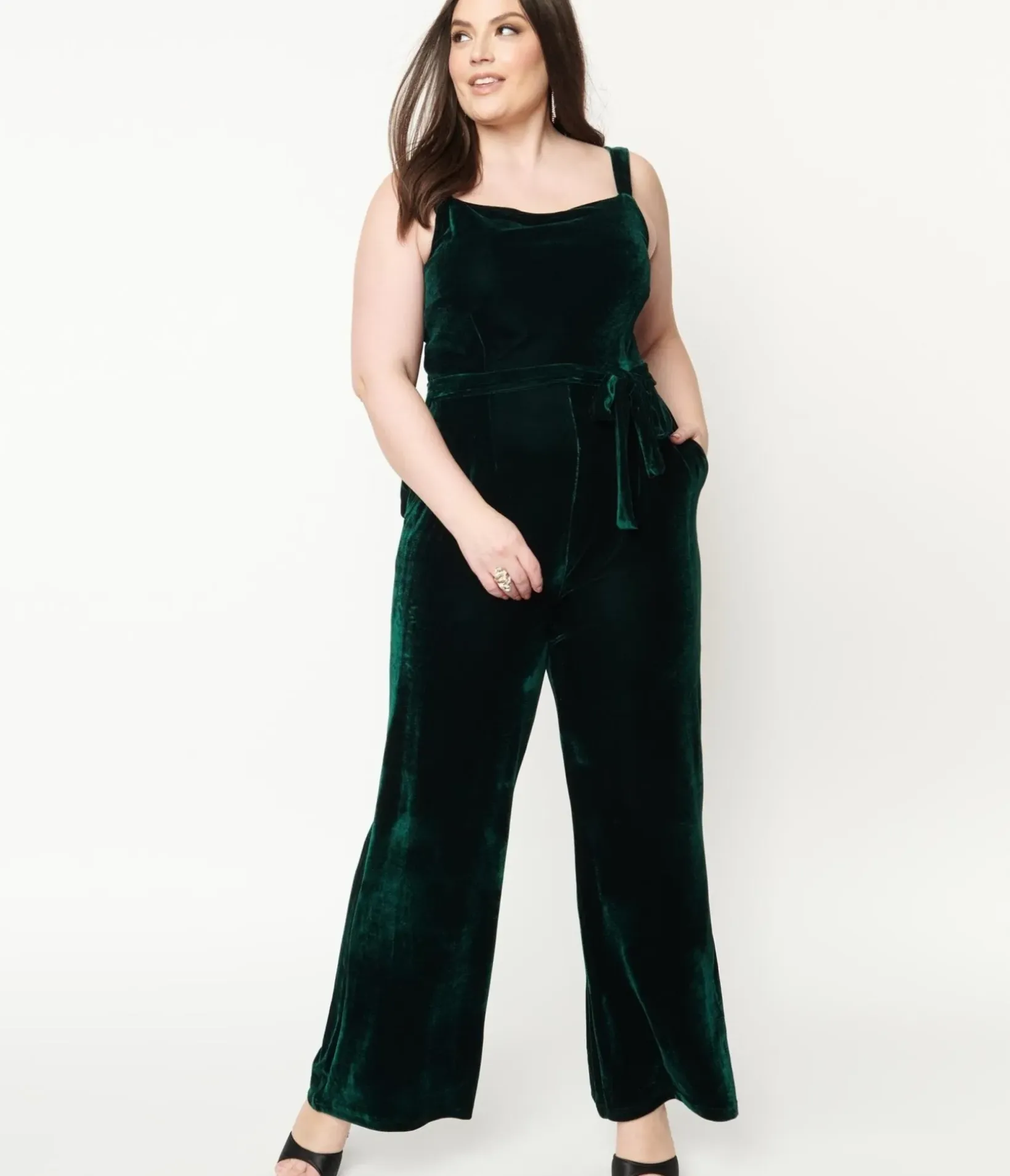 Unique Vintage Rompers & Jumpsuits|Rompers & Jumpsuits>Collectif Plus Size Emerald Velvet Joan Jumpsuit