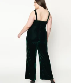 Unique Vintage Rompers & Jumpsuits|Rompers & Jumpsuits>Collectif Plus Size Emerald Velvet Joan Jumpsuit