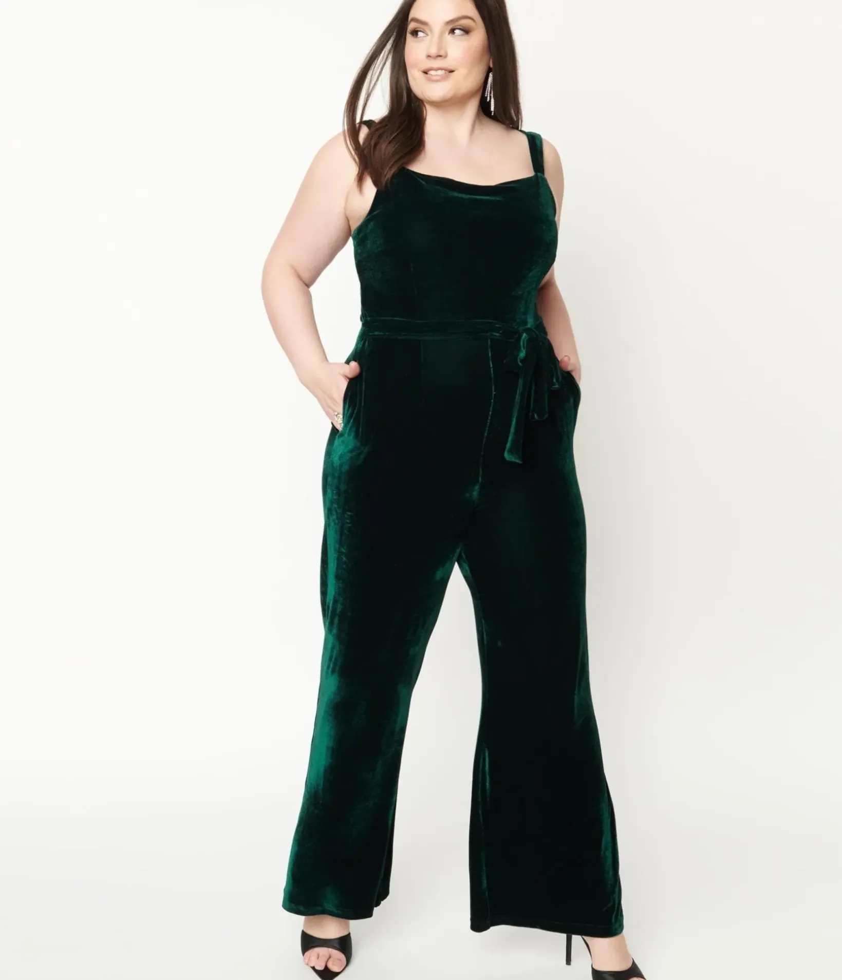 Unique Vintage Rompers & Jumpsuits|Rompers & Jumpsuits>Collectif Plus Size Emerald Velvet Joan Jumpsuit
