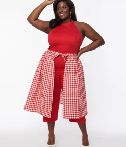 Unique Vintage Rompers & Jumpsuits|Rompers & Jumpsuits>Collectif Plus Size Red Gingham Skirted Midge Jumpsuit Set
