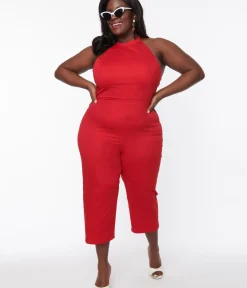 Unique Vintage Rompers & Jumpsuits|Rompers & Jumpsuits>Collectif Plus Size Red Gingham Skirted Midge Jumpsuit Set
