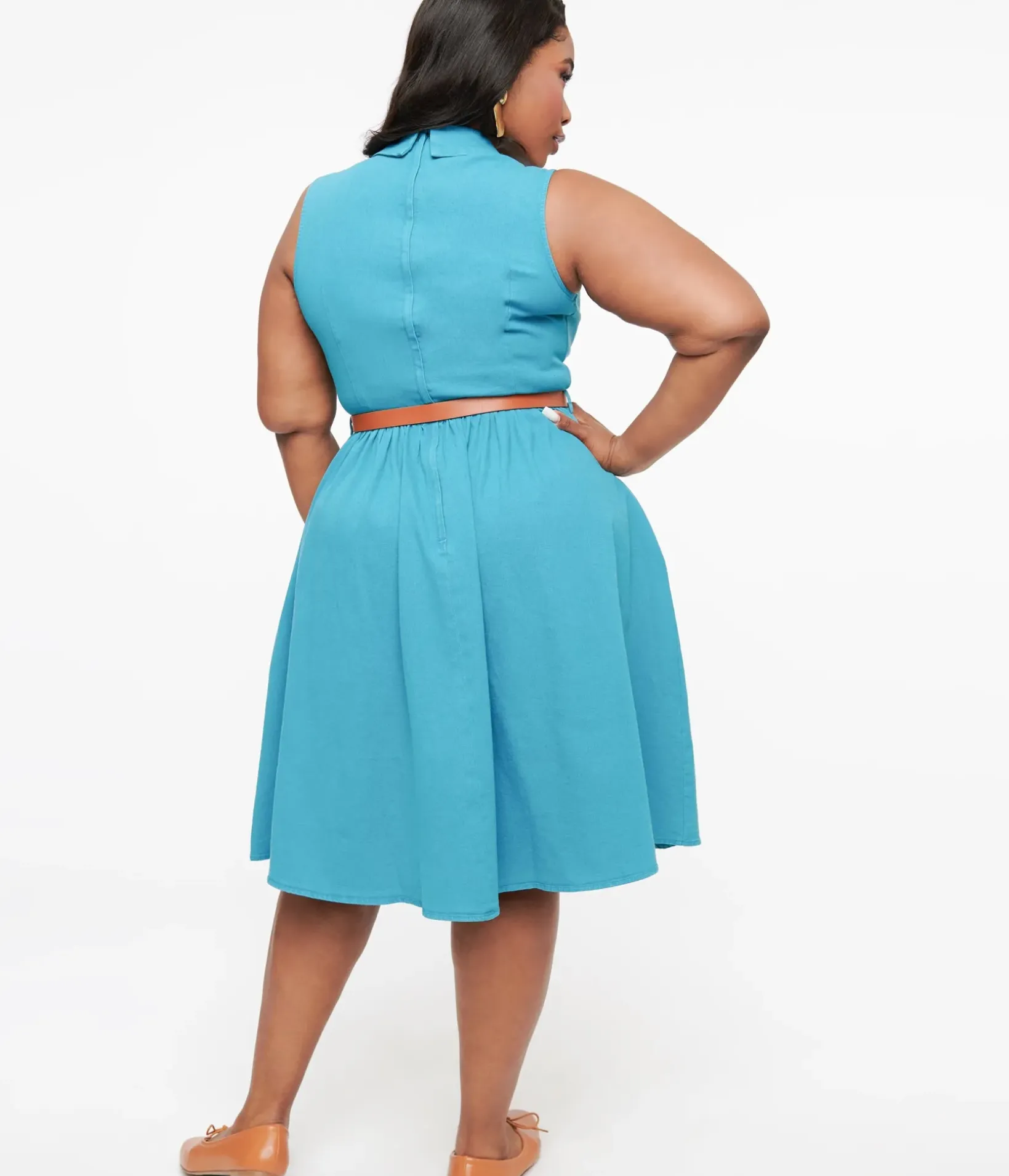 Unique Vintage Swing|Pocket Dresses>Collectif Plus Size 1950s Blue Denim Donda Swing Dress